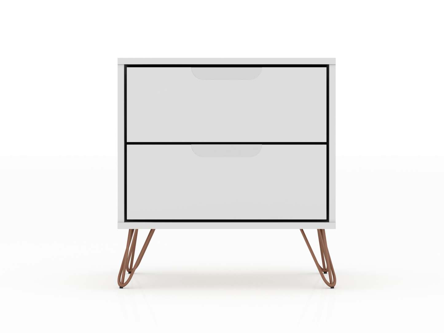 Manhattan Comfort Rockefeller Mid-Century Modern Nightstand with 2 Drawers - White|Table de nuit Rockefeller de Manhattan Comfort de style moderne du milieu du 20e siècle avec 2 tiroirs - blanche