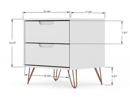 Manhattan Comfort Rockefeller Mid-Century Modern Nightstand with 2 Drawers - White|Table de nuit Rockefeller de Manhattan Comfort de style moderne du milieu du 20e siècle avec 2 tiroirs - blanche