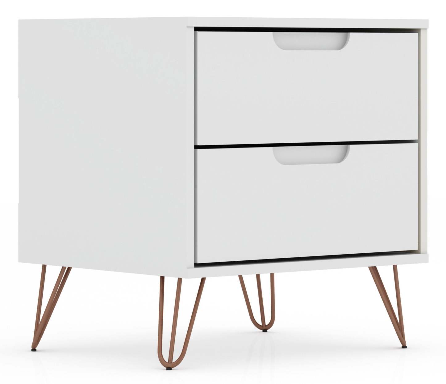 Manhattan Comfort Rockefeller Mid-Century Modern Nightstand with 2 Drawers - White|Table de nuit Rockefeller de Manhattan Comfort de style moderne du milieu du 20e siècle avec 2 tiroirs - blanche