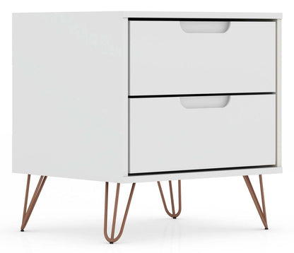 Manhattan Comfort Rockefeller Mid-Century Modern Nightstand with 2 Drawers - White|Table de nuit Rockefeller de Manhattan Comfort de style moderne du milieu du 20e siècle avec 2 tiroirs - blanche
