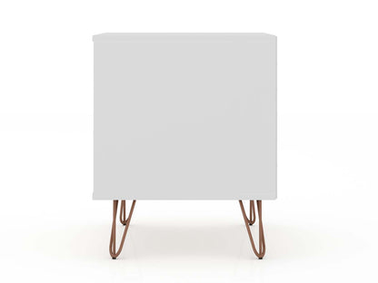 Manhattan Comfort Rockefeller Mid-Century Modern Nightstand with 2 Drawers - White|Table de nuit Rockefeller de Manhattan Comfort de style moderne du milieu du 20e siècle avec 2 tiroirs - blanche