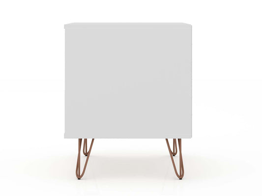 Manhattan Comfort Rockefeller Mid-Century Modern Nightstand with 2 Drawers - White|Table de nuit Rockefeller de Manhattan Comfort de style moderne du milieu du 20e siècle avec 2 tiroirs - blanche