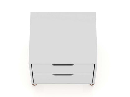 Manhattan Comfort Rockefeller Mid-Century Modern Nightstand with 2 Drawers - White|Table de nuit Rockefeller de Manhattan Comfort de style moderne du milieu du 20e siècle avec 2 tiroirs - blanche