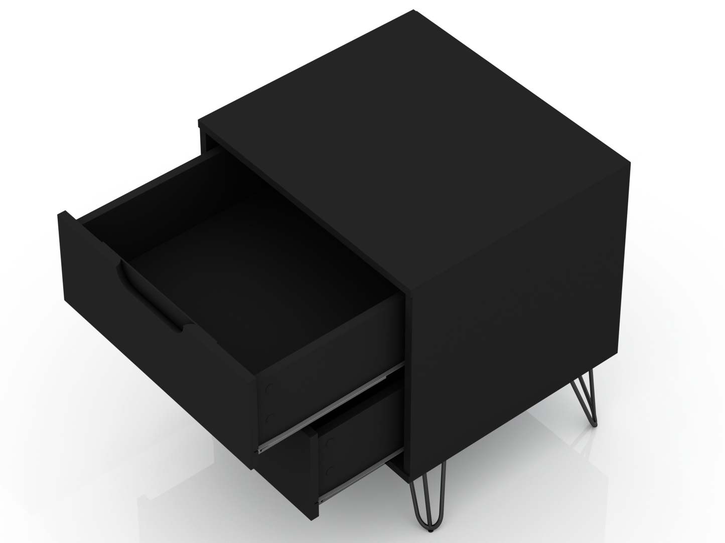 Manhattan Comfort Rockefeller Mid-Century Modern Nightstand with 2-Drawer - Black|Table de nuit Rockefeller de Manhattan Comfort de style moderne du milieu du 20e siècle avec 2 tiroirs - noire