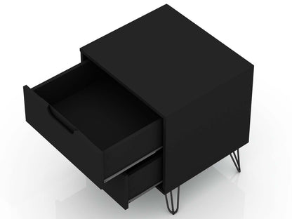 Manhattan Comfort Rockefeller Mid-Century Modern Nightstand with 2-Drawer - Black|Table de nuit Rockefeller de Manhattan Comfort de style moderne du milieu du 20e siècle avec 2 tiroirs - noire