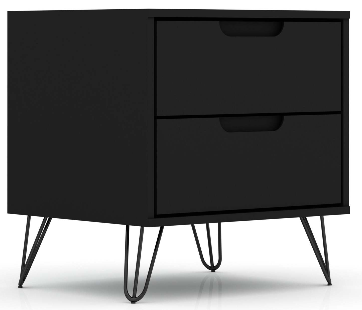 Manhattan Comfort Rockefeller Mid-Century Modern Nightstand with 2-Drawer - Black|Table de nuit Rockefeller de Manhattan Comfort de style moderne du milieu du 20e siècle avec 2 tiroirs - noire