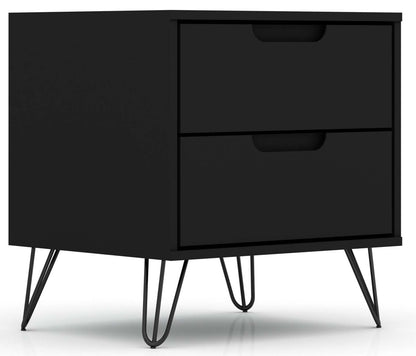 Manhattan Comfort Rockefeller Mid-Century Modern Nightstand with 2-Drawer - Black|Table de nuit Rockefeller de Manhattan Comfort de style moderne du milieu du 20e siècle avec 2 tiroirs - noire