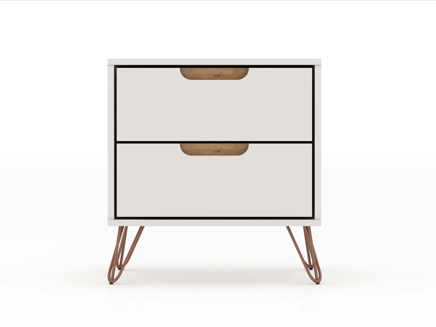 Manhattan Comfort Rockefeller Mid-Century Modern Nightstand with 2 Drawers - Off White &amp; Natural|Table de nuit Rockefeller de Manhattan Comfort de style moderne du milieu du 20e siècle avec 2 tiroirs - blanc cassé et naturel
