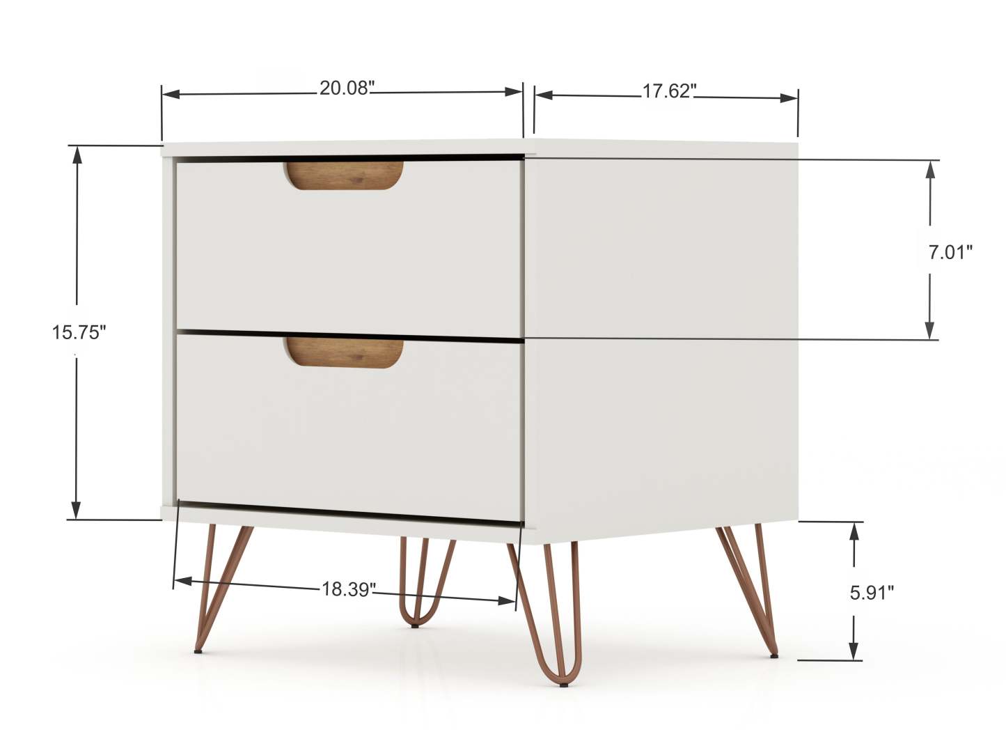 Manhattan Comfort Rockefeller Mid-Century Modern Nightstand with 2 Drawers - Off White &amp; Natural|Table de nuit Rockefeller de Manhattan Comfort de style moderne du milieu du 20e siècle avec 2 tiroirs - blanc cassé et naturel