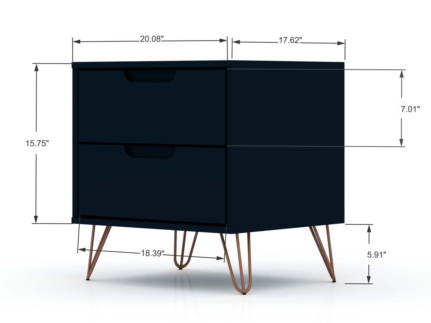 Manhattan Comfort Rockefeller Mid-Century Modern Nightstand with 2-Drawers - Tatiana Midnight Blue|Table de nuit Rockefeller de Manhattan Comfort de style moderne du milieu du 20e siècle avec 2 tiroirs - bleu minuit Tatiana