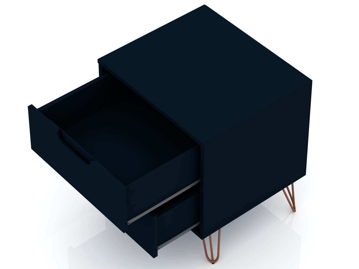 Manhattan Comfort Rockefeller Mid-Century Modern Nightstand with 2-Drawers - Tatiana Midnight Blue|Table de nuit Rockefeller de Manhattan Comfort de style moderne du milieu du 20e siècle avec 2 tiroirs - bleu minuit Tatiana