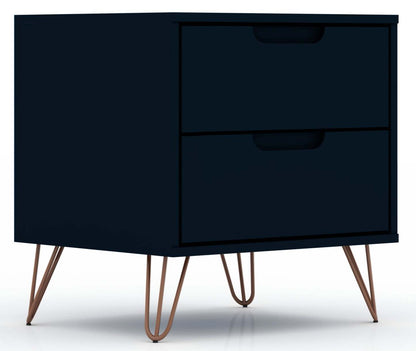 Manhattan Comfort Rockefeller Mid-Century Modern Nightstand with 2-Drawers - Tatiana Midnight Blue|Table de nuit Rockefeller de Manhattan Comfort de style moderne du milieu du 20e siècle avec 2 tiroirs - bleu minuit Tatiana