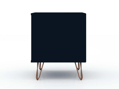 Manhattan Comfort Rockefeller Mid-Century Modern Nightstand with 2-Drawers - Tatiana Midnight Blue|Table de nuit Rockefeller de Manhattan Comfort de style moderne du milieu du 20e siècle avec 2 tiroirs - bleu minuit Tatiana