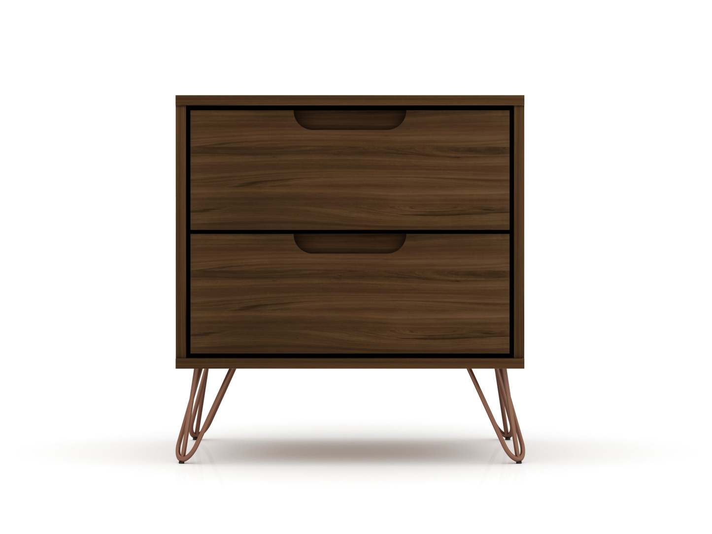 Manhattan Comfort Rockefeller Mid-Century Modern Nightstand with 2 Drawers - Brown|Table de nuit Rockefeller de Manhattan Comfort de style moderne du milieu du 20e siècle avec 2 tiroirs - brune