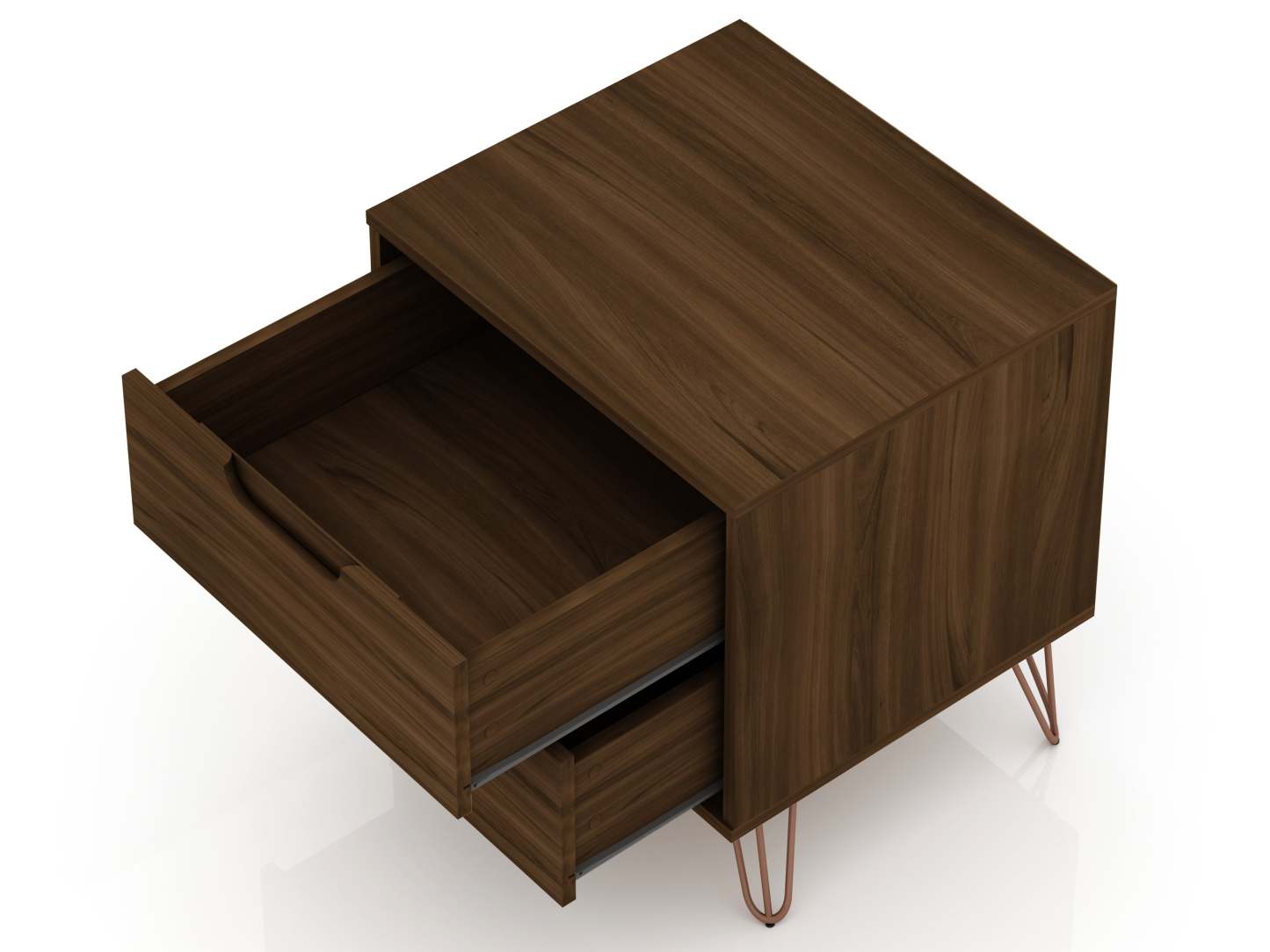 Manhattan Comfort Rockefeller Mid-Century Modern Nightstand with 2 Drawers - Brown|Table de nuit Rockefeller de Manhattan Comfort de style moderne du milieu du 20e siècle avec 2 tiroirs - brune