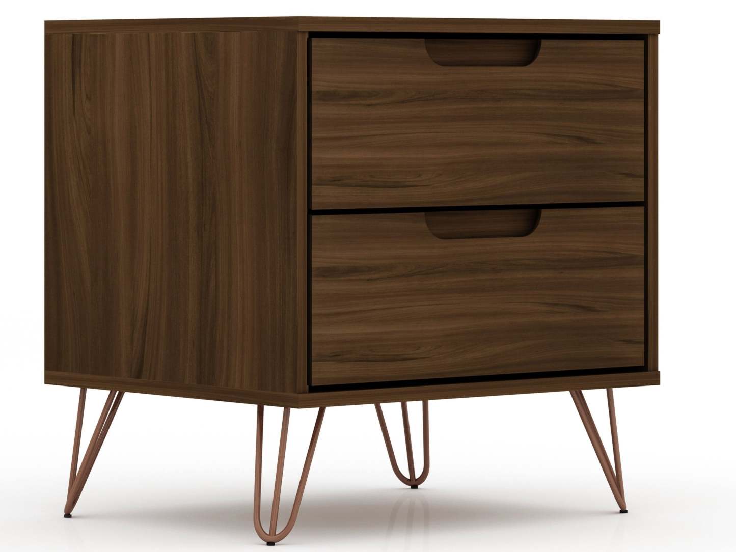 Manhattan Comfort Rockefeller Mid-Century Modern Nightstand with 2 Drawers - Brown|Table de nuit Rockefeller de Manhattan Comfort de style moderne du milieu du 20e siècle avec 2 tiroirs - brune