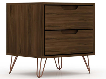 Manhattan Comfort Rockefeller Mid-Century Modern Nightstand with 2 Drawers - Brown|Table de nuit Rockefeller de Manhattan Comfort de style moderne du milieu du 20e siècle avec 2 tiroirs - brune