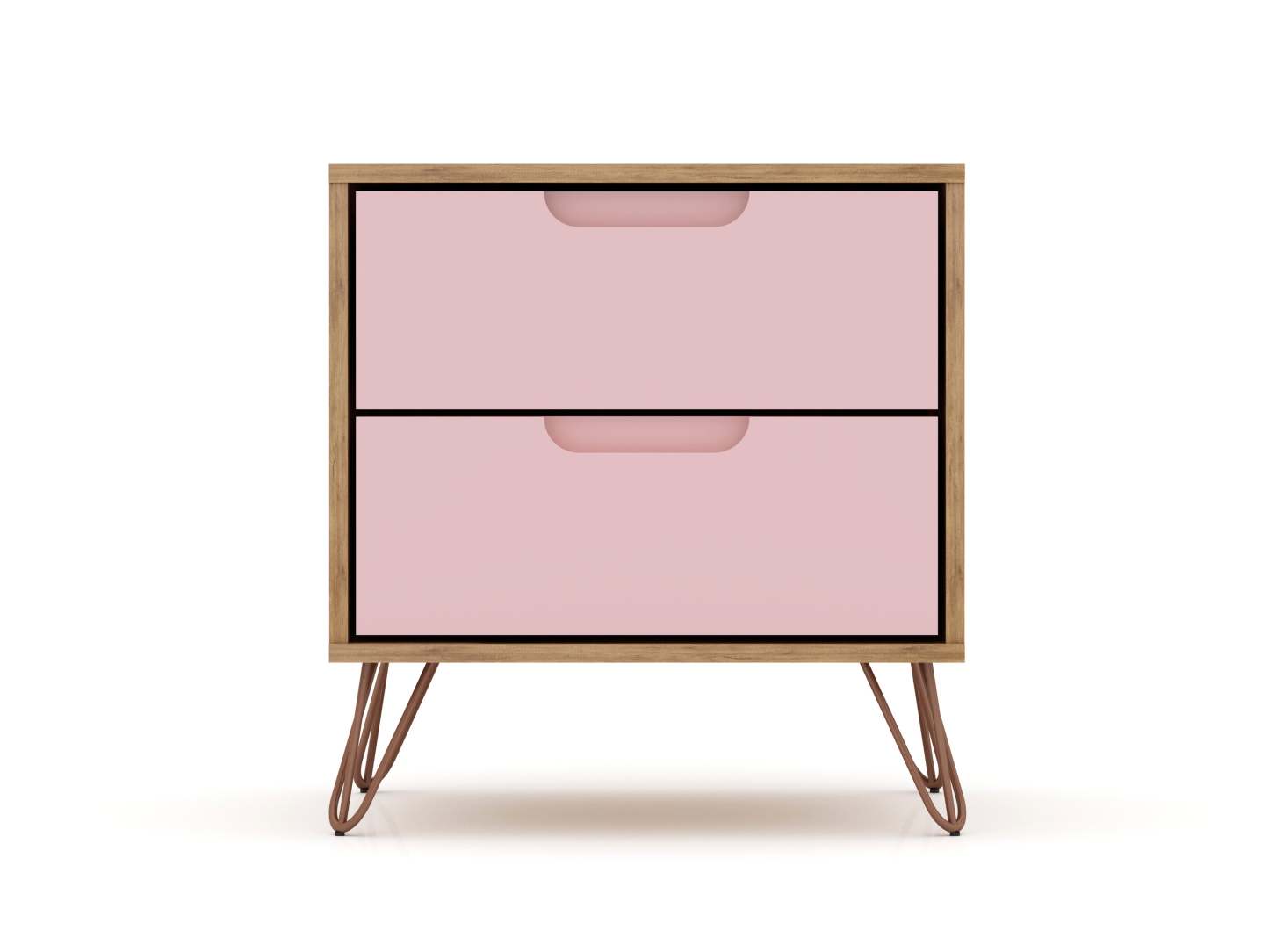 Manhattan Comfort Rockefeller Mid-Century Modern Nightstand with 2-Drawers - Natural &amp; Rose Pink|Table de nuit Rockefeller de Manhattan Comfort de style moderne du milieu du 20e siècle avec 2 tiroirs - naturelle et rose