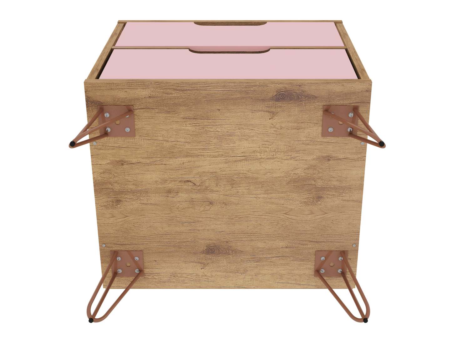 Manhattan Comfort Rockefeller Mid-Century Modern Nightstand with 2-Drawers - Natural &amp; Rose Pink|Table de nuit Rockefeller de Manhattan Comfort de style moderne du milieu du 20e siècle avec 2 tiroirs - naturelle et rose