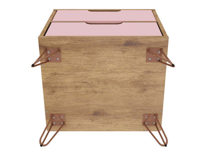Manhattan Comfort Rockefeller Mid-Century Modern Nightstand with 2-Drawers - Natural &amp; Rose Pink|Table de nuit Rockefeller de Manhattan Comfort de style moderne du milieu du 20e siècle avec 2 tiroirs - naturelle et rose