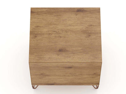 Manhattan Comfort Rockefeller Mid-Century Modern Nightstand with 2-Drawers - Natural &amp; Rose Pink|Table de nuit Rockefeller de Manhattan Comfort de style moderne du milieu du 20e siècle avec 2 tiroirs - naturelle et rose