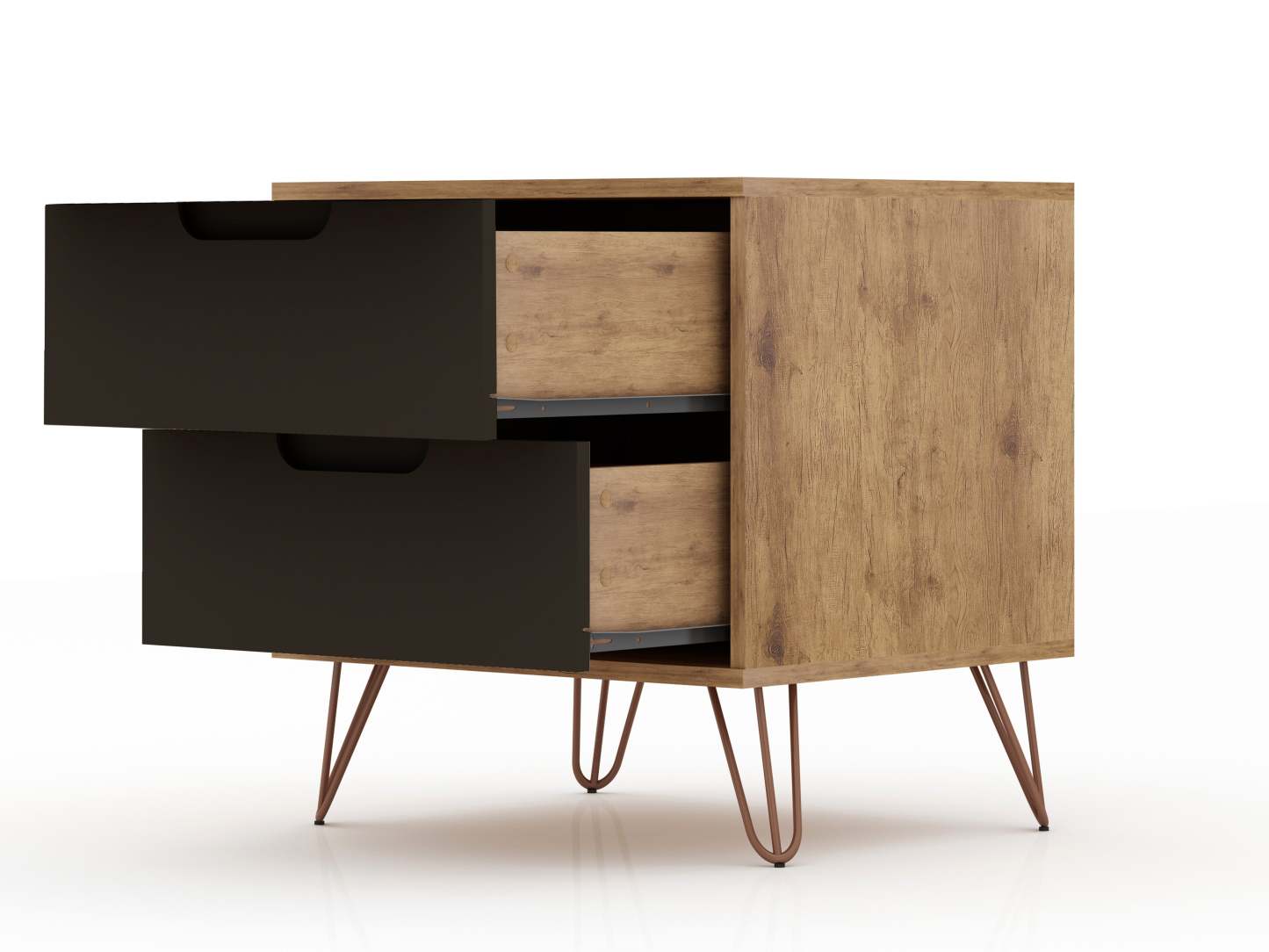 Manhattan Comfort Rockefeller Mid-Century Modern Nightstand with 2 Drawers - Texturé Gris|Table de nuit Rockefeller de Manhattan Comfort de style moderne du milieu du 20e siècle avec 2 tiroirs - gris texturé