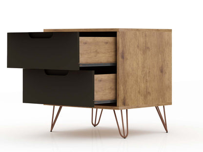 Manhattan Comfort Rockefeller Mid-Century Modern Nightstand with 2 Drawers - Texturé Gris|Table de nuit Rockefeller de Manhattan Comfort de style moderne du milieu du 20e siècle avec 2 tiroirs - gris texturé