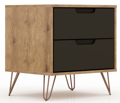 Manhattan Comfort Rockefeller Mid-Century Modern Nightstand with 2 Drawers - Texturé Gris|Table de nuit Rockefeller de Manhattan Comfort de style moderne du milieu du 20e siècle avec 2 tiroirs - gris texturé