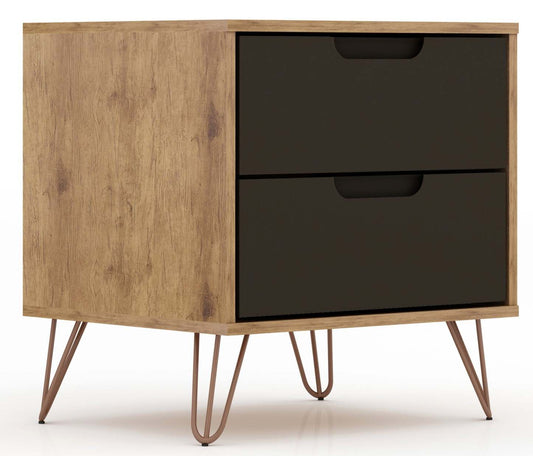 Manhattan Comfort Rockefeller Mid-Century Modern Nightstand with 2 Drawers - Texturé Gris|Table de nuit Rockefeller de Manhattan Comfort de style moderne du milieu du 20e siècle avec 2 tiroirs - gris texturé