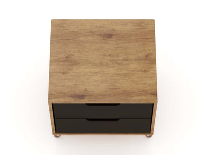 Manhattan Comfort Rockefeller Mid-Century Modern Nightstand with 2 Drawers - Texturé Gris|Table de nuit Rockefeller de Manhattan Comfort de style moderne du milieu du 20e siècle avec 2 tiroirs - gris texturé