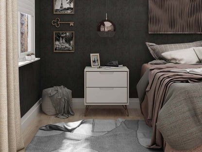 Manhattan Comfort Rockefeller Mid-Century Modern Nightstand with 2-Drawer|Table de nuit Rockefeller de Manhattan Comfort de style moderne du milieu du 20e siècle avec 2 tiroirs