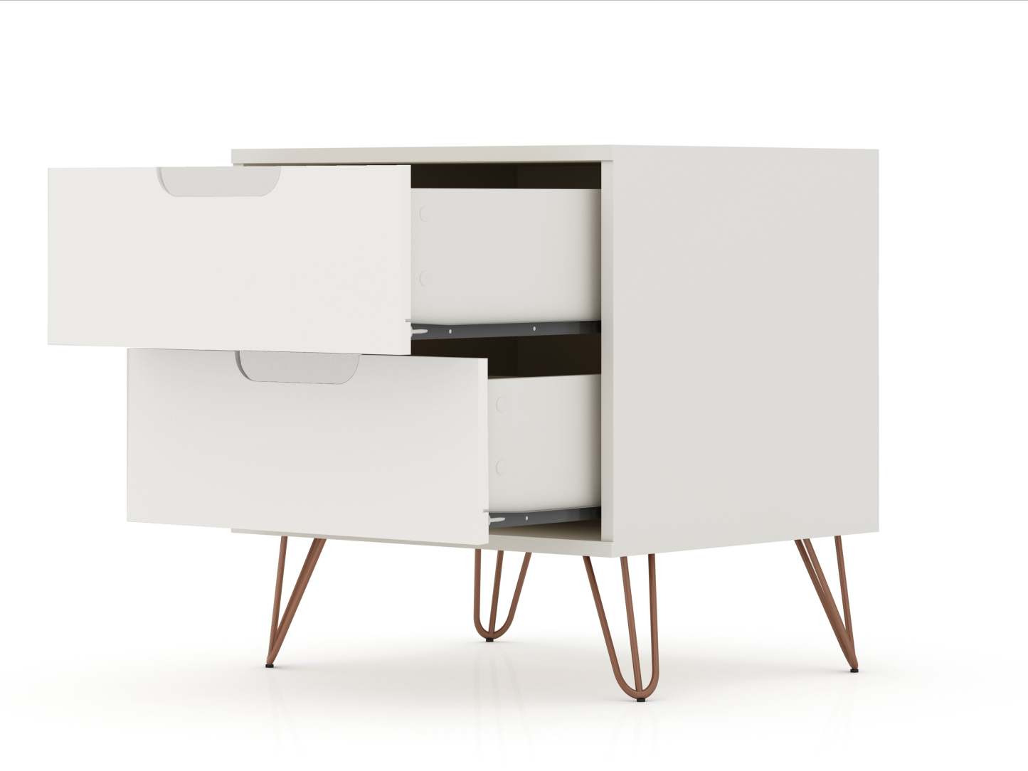 Manhattan Comfort Rockefeller Mid-Century Modern Nightstand with 2-Drawer|Table de nuit Rockefeller de Manhattan Comfort de style moderne du milieu du 20e siècle avec 2 tiroirs