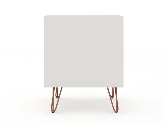 Manhattan Comfort Rockefeller Mid-Century Modern Nightstand with 2 Drawers - Off White &amp; Natural|Table de nuit Rockefeller de Manhattan Comfort de style moderne du milieu du 20e siècle avec 2 tiroirs - blanc cassé et naturel