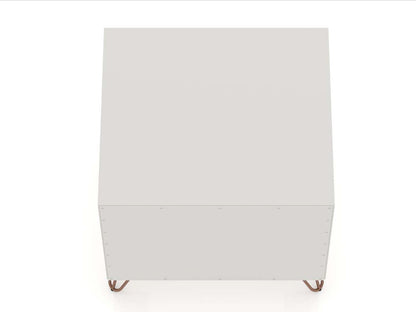 Manhattan Comfort Rockefeller Mid-Century Modern Nightstand with 2 Drawers - Off White &amp; Natural|Table de nuit Rockefeller de Manhattan Comfort de style moderne du milieu du 20e siècle avec 2 tiroirs - blanc cassé et naturel