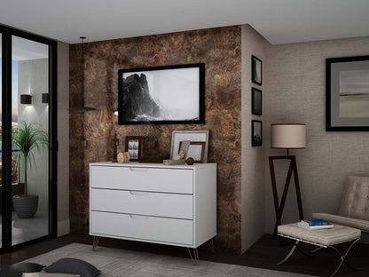 Manhattan Comfort Rockefeller Mid-Century Modern Dresser with 3-Drawers - Blanc|Commode Rockefeller de Manhattan Comfort de style moderne du milieu du 20e siècle avec 3 tiroirs - blanche