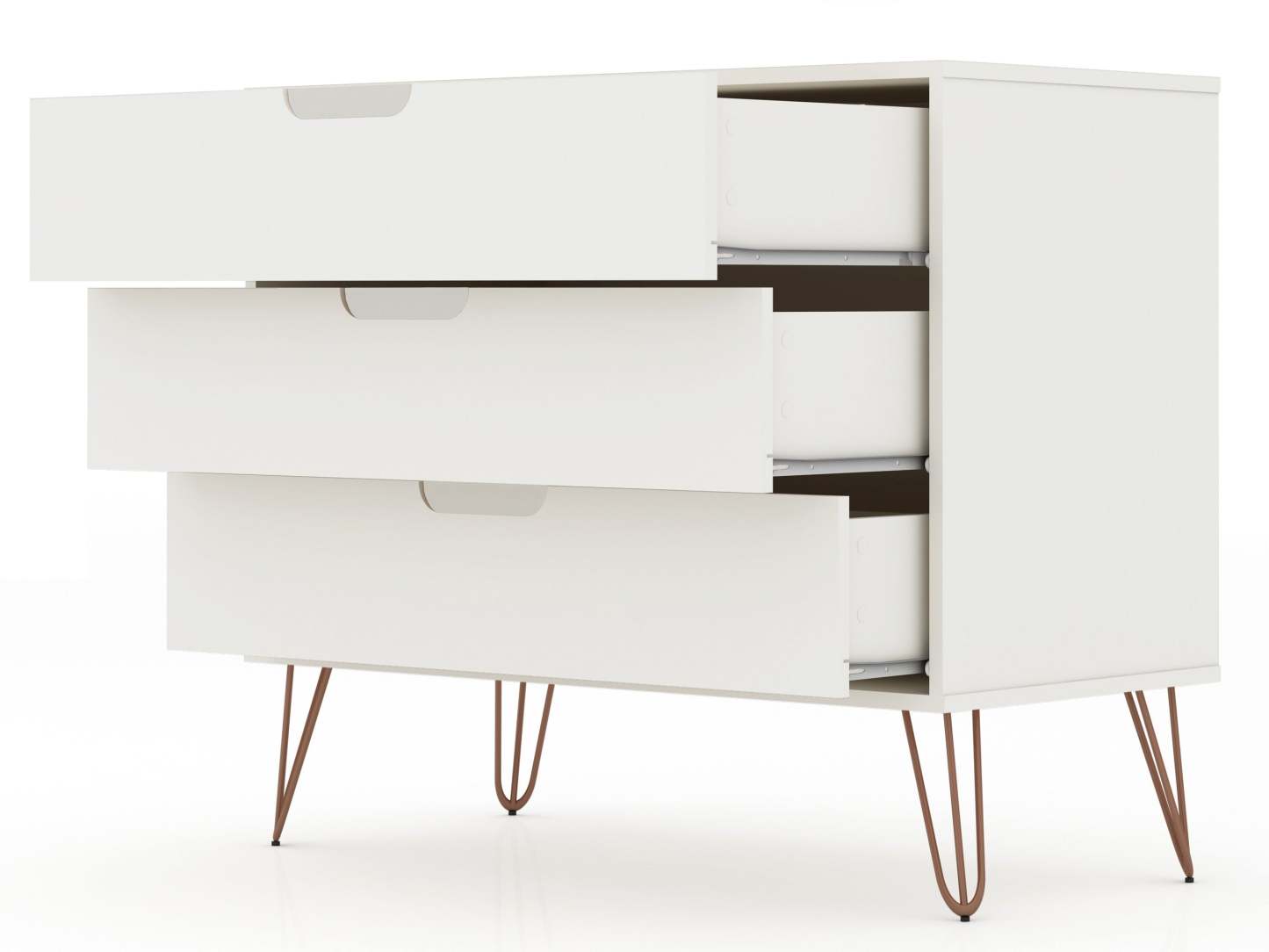 Manhattan Comfort Rockefeller Mid-Century Modern Dresser with 3-Drawers - Blanc|Commode Rockefeller de Manhattan Comfort de style moderne du milieu du 20e siècle avec 3 tiroirs - blanche