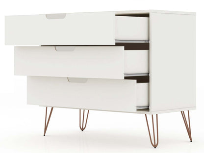 Manhattan Comfort Rockefeller Mid-Century Modern Dresser with 3-Drawers - Blanc|Commode Rockefeller de Manhattan Comfort de style moderne du milieu du 20e siècle avec 3 tiroirs - blanche