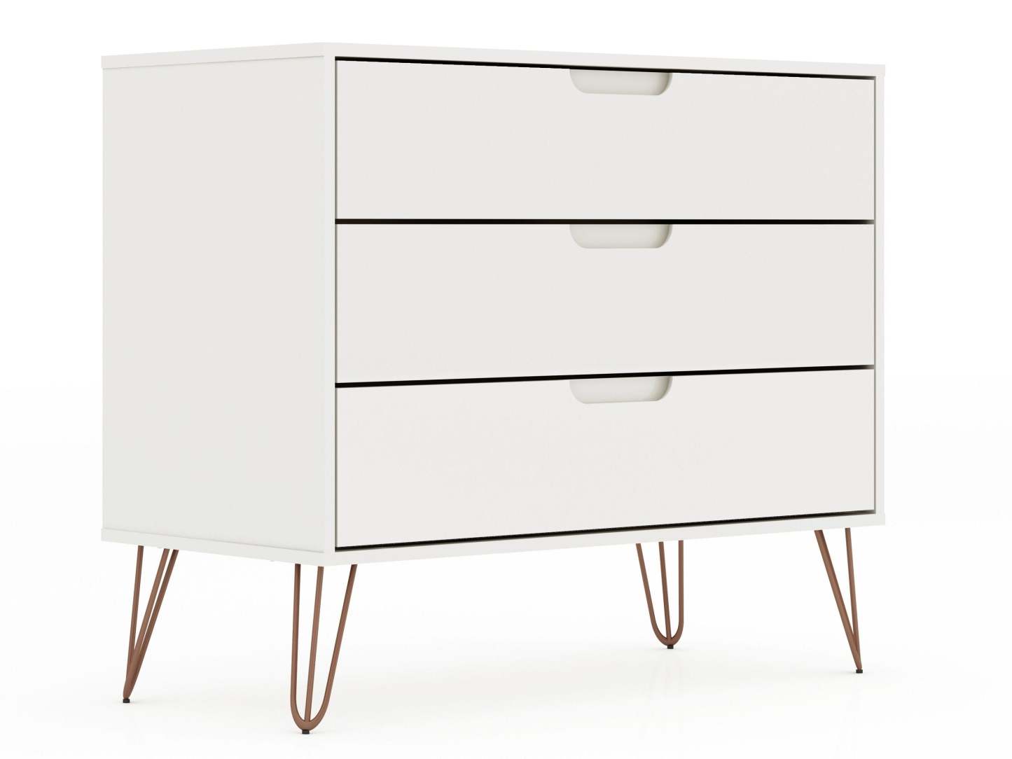 Manhattan Comfort Rockefeller Mid-Century Modern Dresser with 3-Drawers - Blanc|Commode Rockefeller de Manhattan Comfort de style moderne du milieu du 20e siècle avec 3 tiroirs - blanche