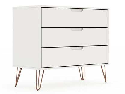 Manhattan Comfort Rockefeller Mid-Century Modern Dresser with 3-Drawers - Blanc|Commode Rockefeller de Manhattan Comfort de style moderne du milieu du 20e siècle avec 3 tiroirs - blanche