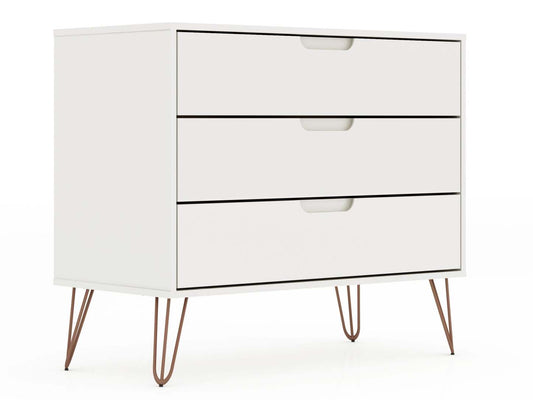 Manhattan Comfort Rockefeller Mid-Century Modern Dresser with 3-Drawers - Blanc|Commode Rockefeller de Manhattan Comfort de style moderne du milieu du 20e siècle avec 3 tiroirs - blanche
