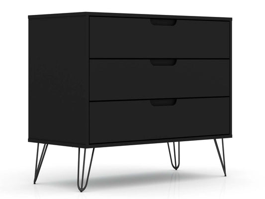 Manhattan Comfort Rockefeller Mid-Century Modern Dresser with 3-Drawers - Black|Commode Rockefeller de Manhattan Comfort de style moderne du milieu du 20e siècle avec 3 tiroirs - noire
