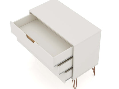 Manhattan Comfort Rockefeller Mid-Century Modern Dresser with 3-Drawers - Off White|Commode Rockefeller de Manhattan Comfort de style moderne du milieu du 20e siècle avec 3 tiroirs - blanc cassé