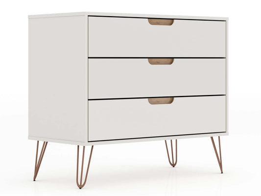 Manhattan Comfort Rockefeller Mid-Century Modern Dresser with 3-Drawers - Off White|Commode Rockefeller de Manhattan Comfort de style moderne du milieu du 20e siècle avec 3 tiroirs - blanc cassé