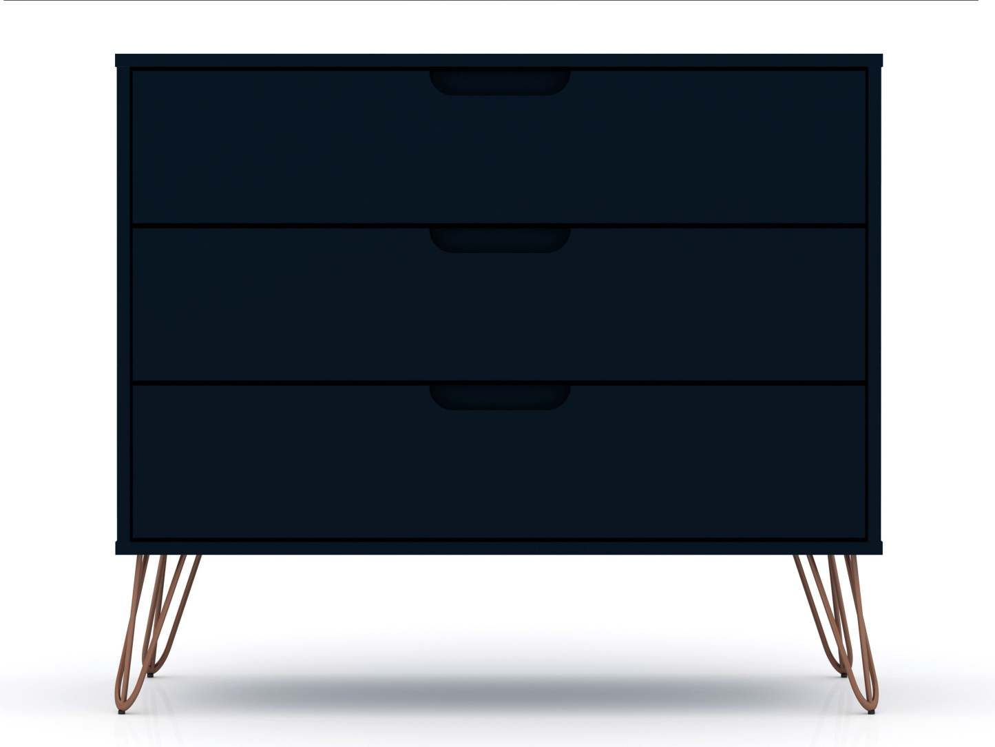 Manhattan Comfort Rockefeller Mid-Century Modern Dresser with 3-Drawers - Tatiana Midnight Blue|Commode Rockefeller de Manhattan Comfort de style moderne du milieu du 20e siècle avec 3 tiroirs - bleu minuit Tatiana