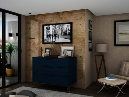 Manhattan Comfort Rockefeller Mid-Century Modern Dresser with 3-Drawers - Tatiana Midnight Blue|Commode Rockefeller de Manhattan Comfort de style moderne du milieu du 20e siècle avec 3 tiroirs - bleu minuit Tatiana