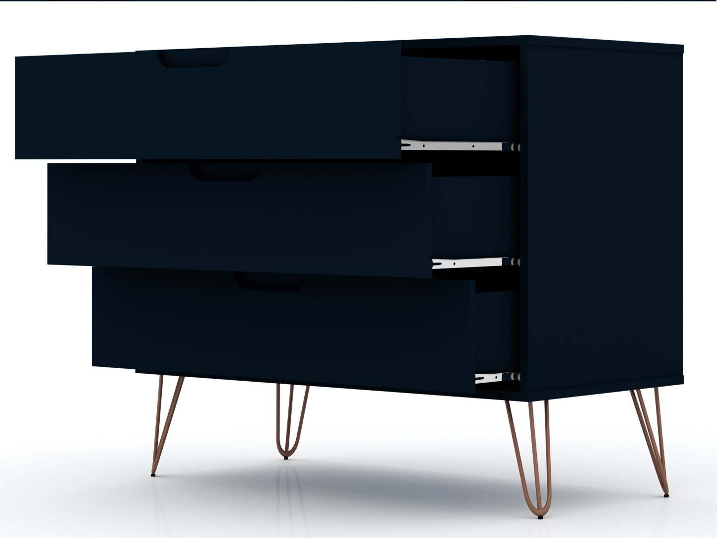 Manhattan Comfort Rockefeller Mid-Century Modern Dresser with 3-Drawers - Tatiana Midnight Blue|Commode Rockefeller de Manhattan Comfort de style moderne du milieu du 20e siècle avec 3 tiroirs - bleu minuit Tatiana