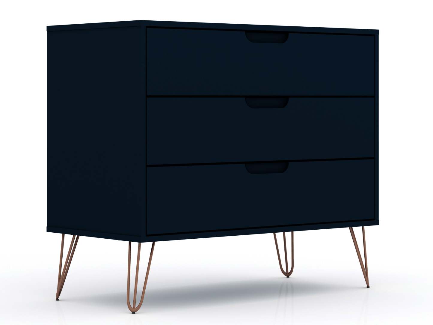 Manhattan Comfort Rockefeller Mid-Century Modern Dresser with 3-Drawers - Tatiana Midnight Blue|Commode Rockefeller de Manhattan Comfort de style moderne du milieu du 20e siècle avec 3 tiroirs - bleu minuit Tatiana