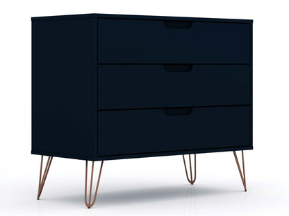 Manhattan Comfort Rockefeller Mid-Century Modern Dresser with 3-Drawers - Tatiana Midnight Blue|Commode Rockefeller de Manhattan Comfort de style moderne du milieu du 20e siècle avec 3 tiroirs - bleu minuit Tatiana