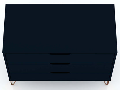 Manhattan Comfort Rockefeller Mid-Century Modern Dresser with 3-Drawers - Tatiana Midnight Blue|Commode Rockefeller de Manhattan Comfort de style moderne du milieu du 20e siècle avec 3 tiroirs - bleu minuit Tatiana