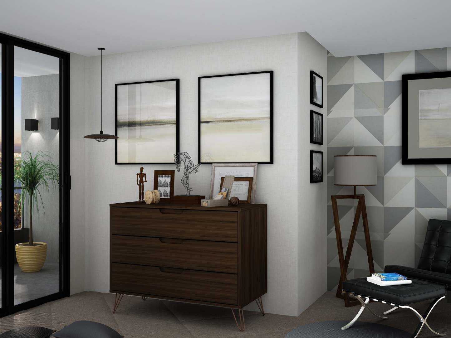 Manhattan Comfort Rockefeller Mid-Century Modern Dresser with 3-Drawers - Brown|Commode Rockefeller de Manhattan Comfort de style moderne du milieu du 20e siècle avec 3 tiroirs - brune